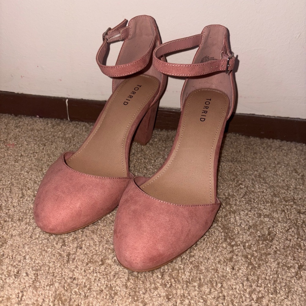Torrid Pink Nude Suede Taper Pump Heels size 9W